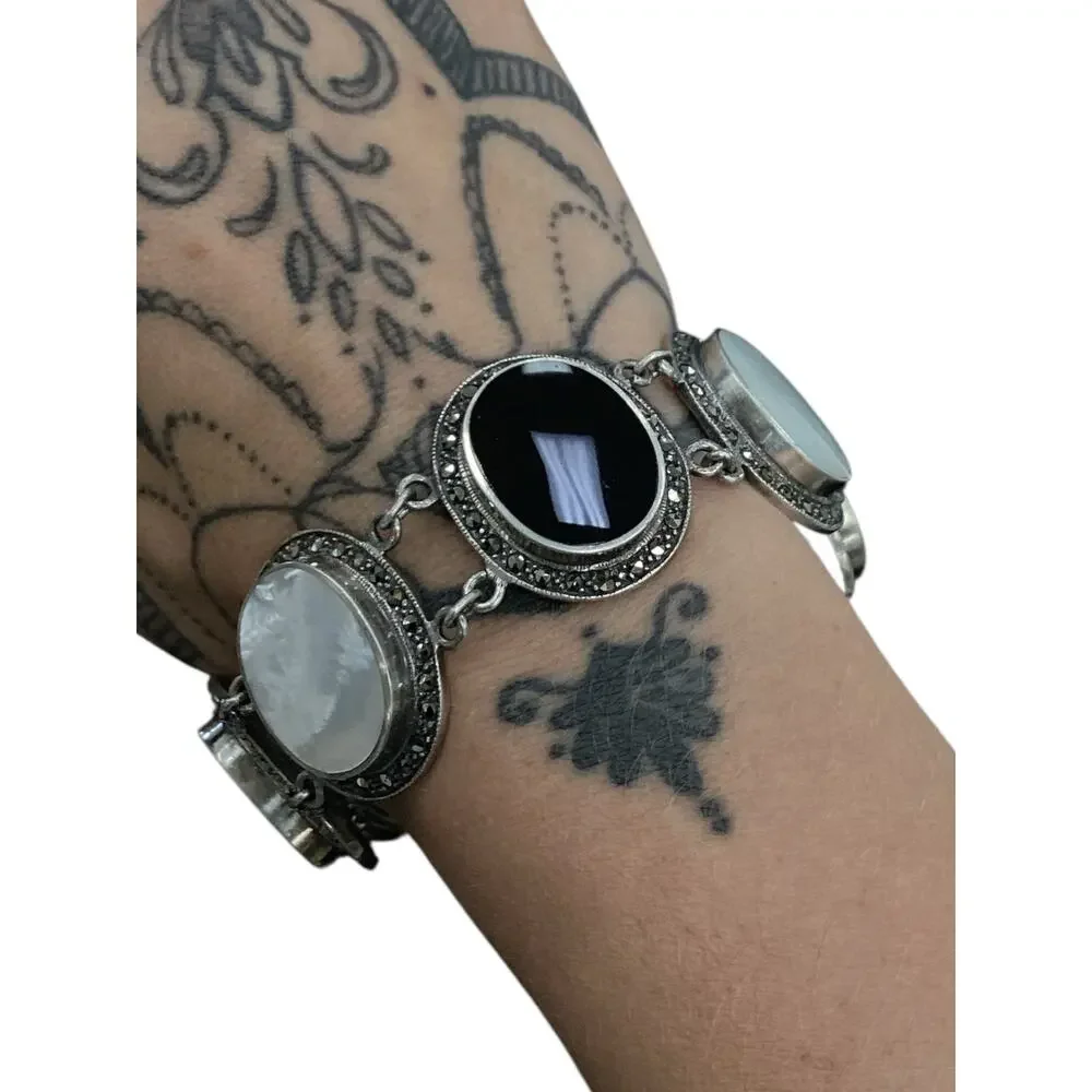 Onyx & Mother of Pearl Sterling Bracelet